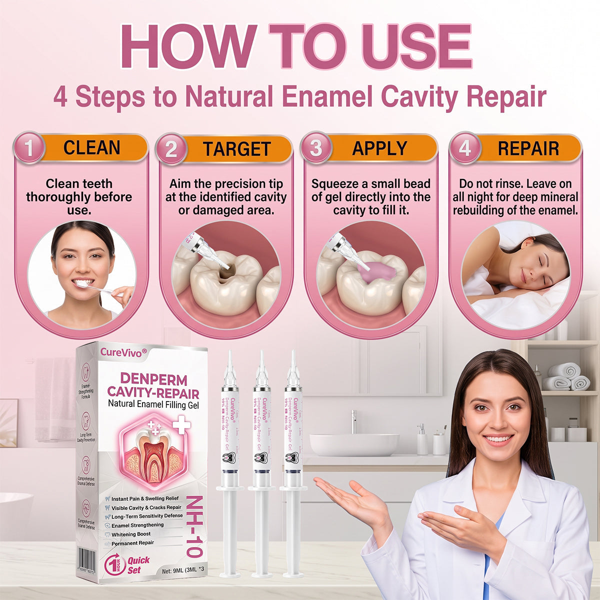 🇺🇸🦷👩‍⚕️CureViVo® DenPerm Cavity-Repair Natural Enamel Filling Gel👍