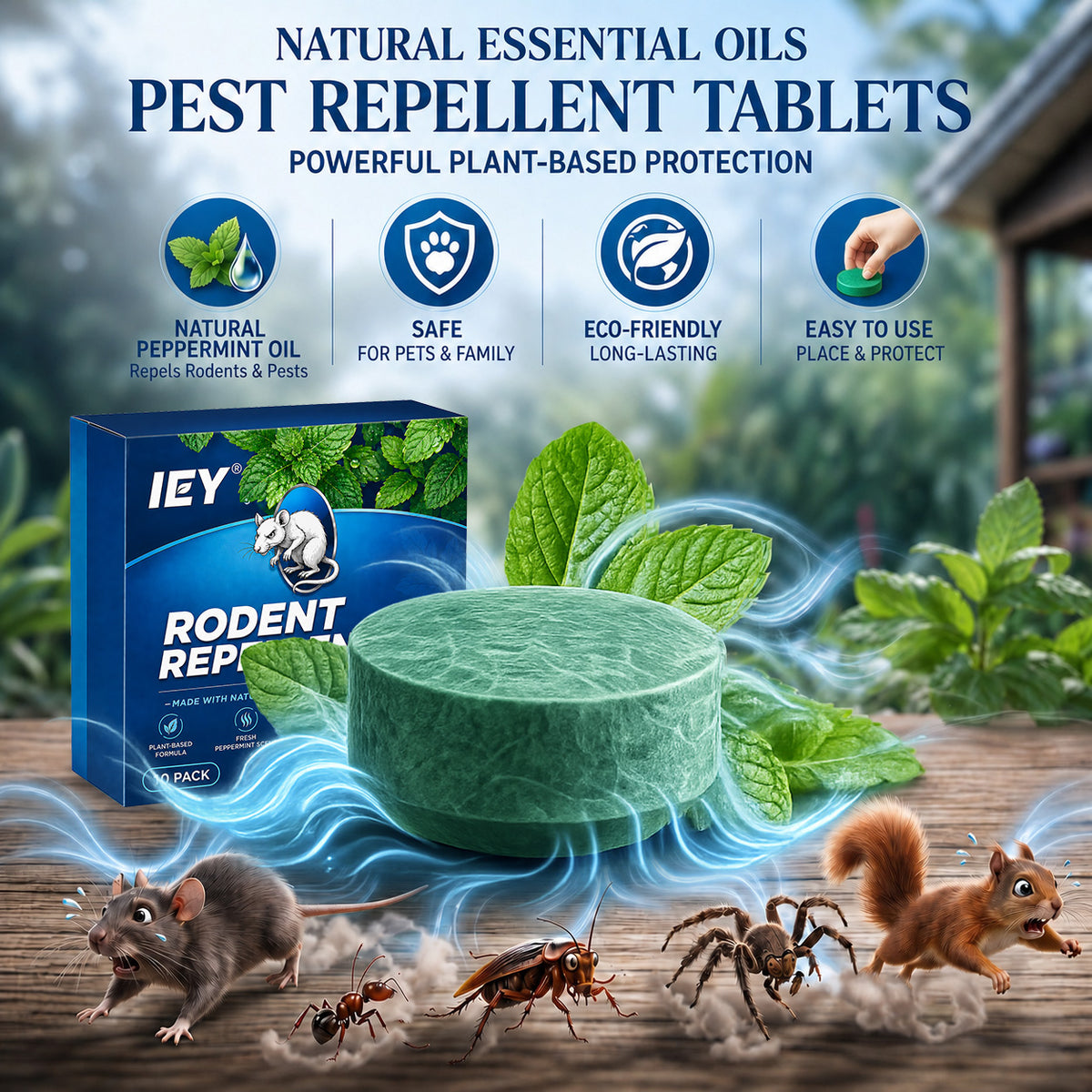 💥LAST DAY SALE 50%OFF💥🟢 Natural Peppermint Rodent Repellent Tablets – 10 Pack