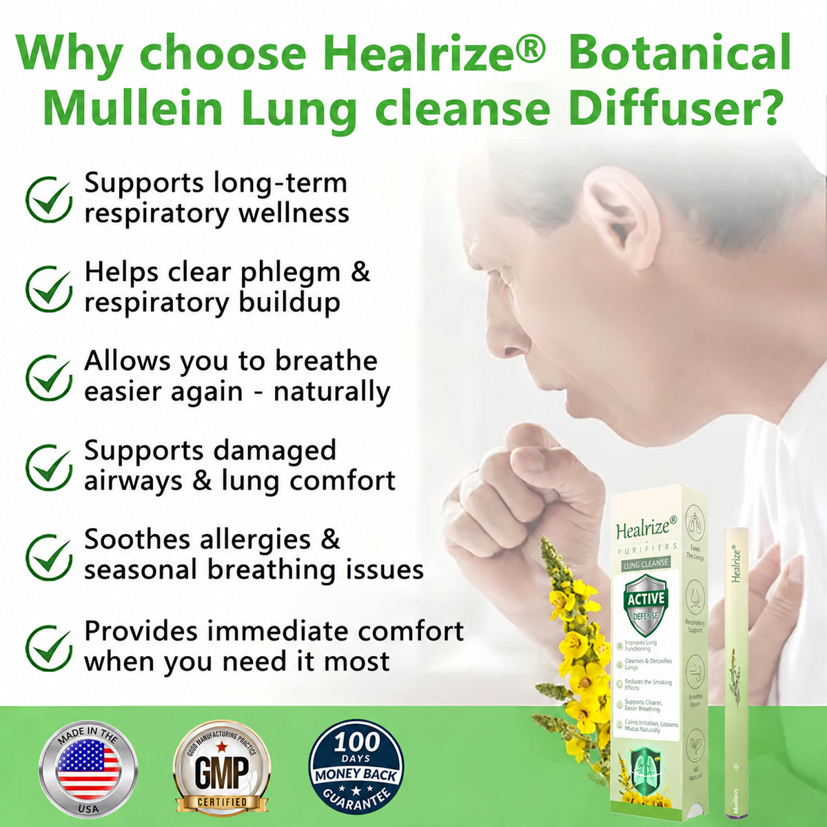 🇺🇸𝙏𝙧𝙪𝙨𝙩𝙚𝙙 𝑼.𝑺. 𝙎𝙩𝙖𝙣𝙙𝙖𝙧𝙙 🦚 | Healrize® 𝐁𝐨𝐭𝐚𝐧𝐢𝐜𝐚𝐥 𝐌𝐮𝐥𝐥𝐞𝐢𝐧 𝐋𝐮𝐧𝐠 𝐂𝐥𝐞𝐚𝐧𝐬𝐞 𝐃𝐢𝐟𝐟𝐮𝐬𝐞𝐫🔥(👨‍⚕️Cough, Pharyngitis, shortness of breath, sputum, stuffy nose, bronchitis, bronchitis, allergy symptoms, lung discomfort)