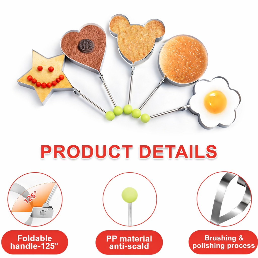 🔥🔥5-Piece Stainless Steel Fried Egg Mold Set — Suitable for Frying and Cooking✨✨